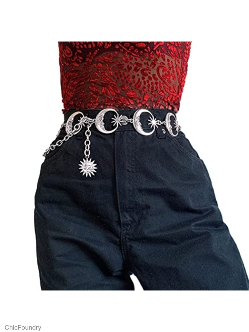 Adjustable Celestial Moon Star Waist Chain Body Chain Belt for Dresses Fairy